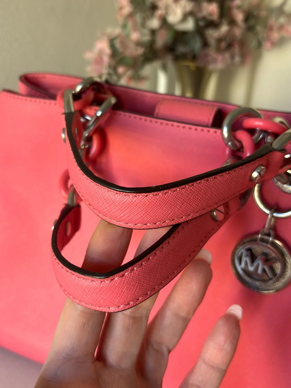 Michael Kors Bright Pink Saffiano Leather Chain-Handle Shoulder Bag